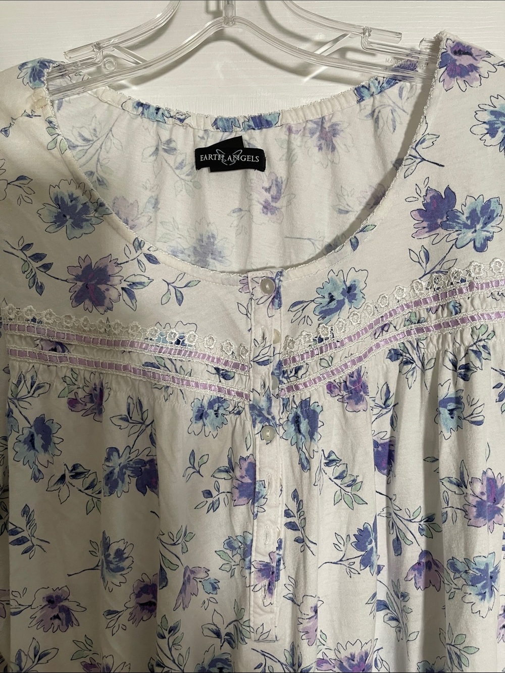Earth Angels Floral Cotton Nightgown in White with Blue & Purple Flowers - Picture 2 of 8